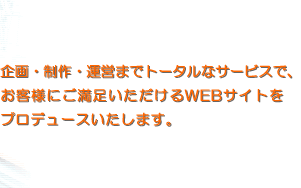 企画・製作・運営までトータルなサービスで、お客様にご満足いただけるWEBサイトをプロデュースいたします。