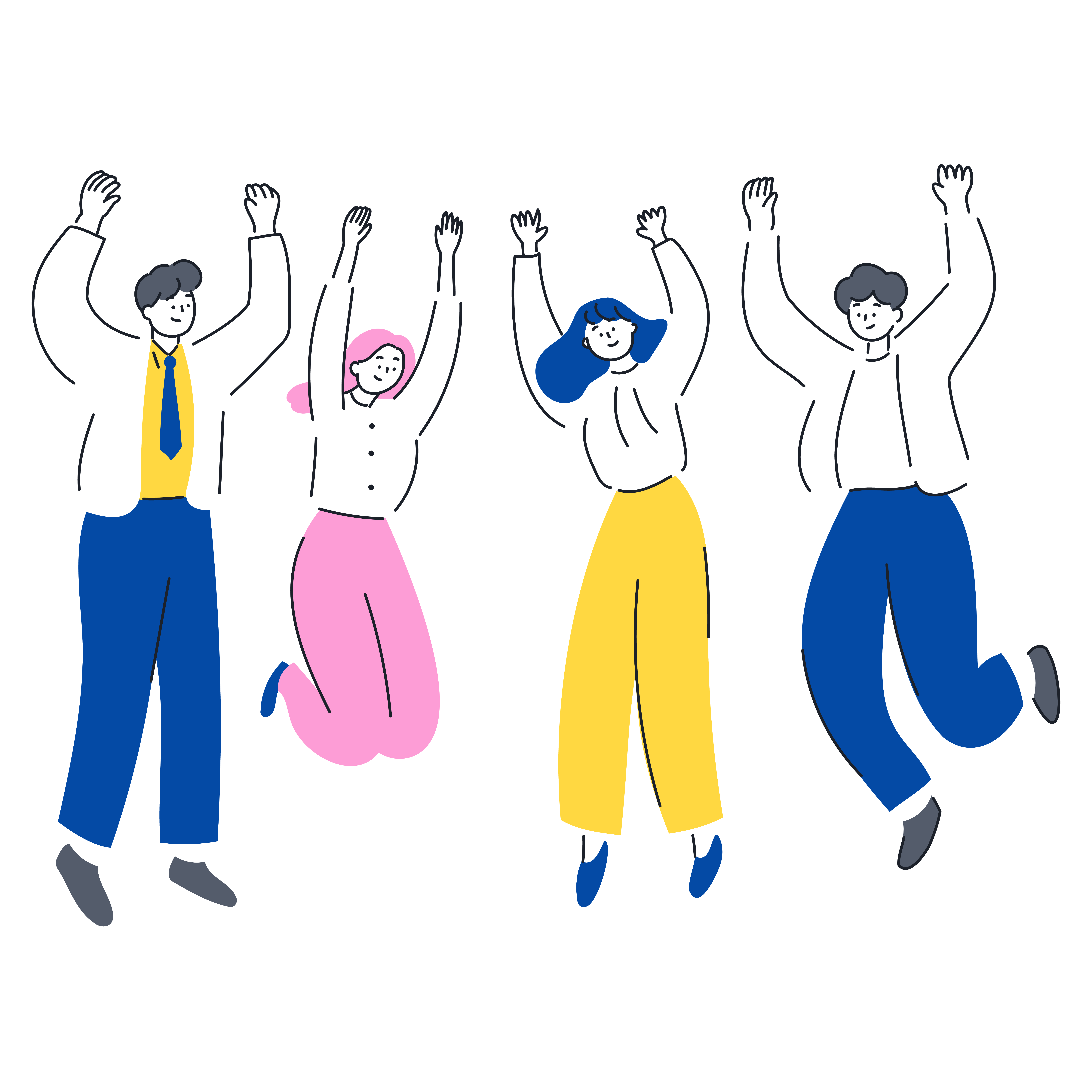 喜ぶ4人のイラスト